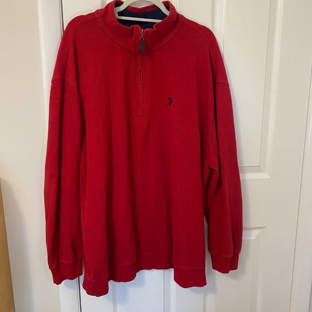 U.S. Polo Assn. Quarter Zip Sweater 100% Cotton Red Men's 2XL - Picture 4 of 11
